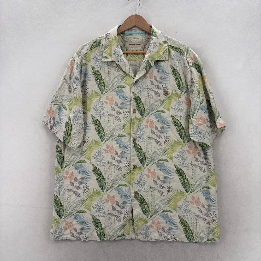 Tommy Bahama Shirt Mens L Multicolor Silk Short Sleeve Tropical Hawaiian Beach